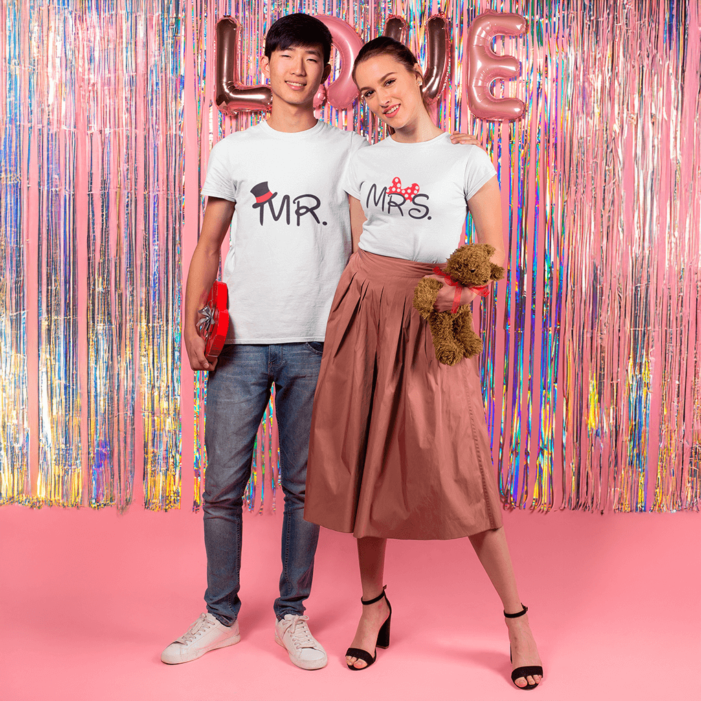 MR. & MRS. Matching Couple T-Shirts – Cute Minnie & Top Hat Style