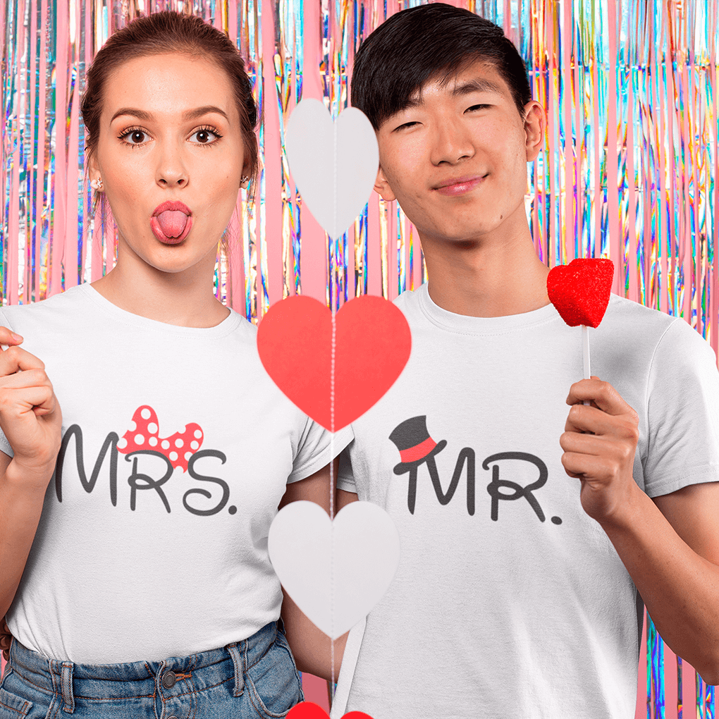 MR. & MRS. Matching Couple T-Shirts – Cute Minnie & Top Hat Style