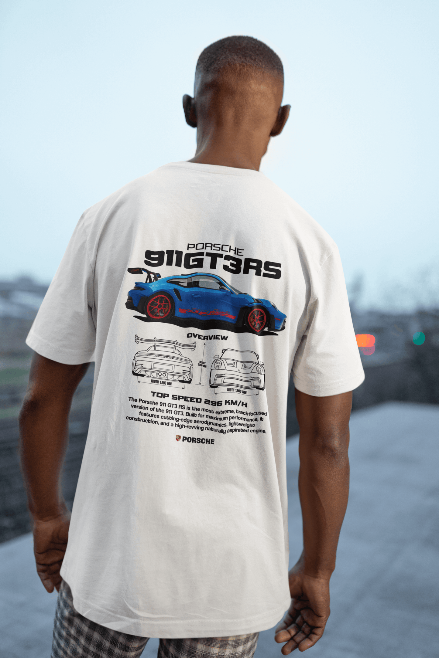 Porsche 911 GT3 RS Graphic Tee — Overview Blueprint Poster