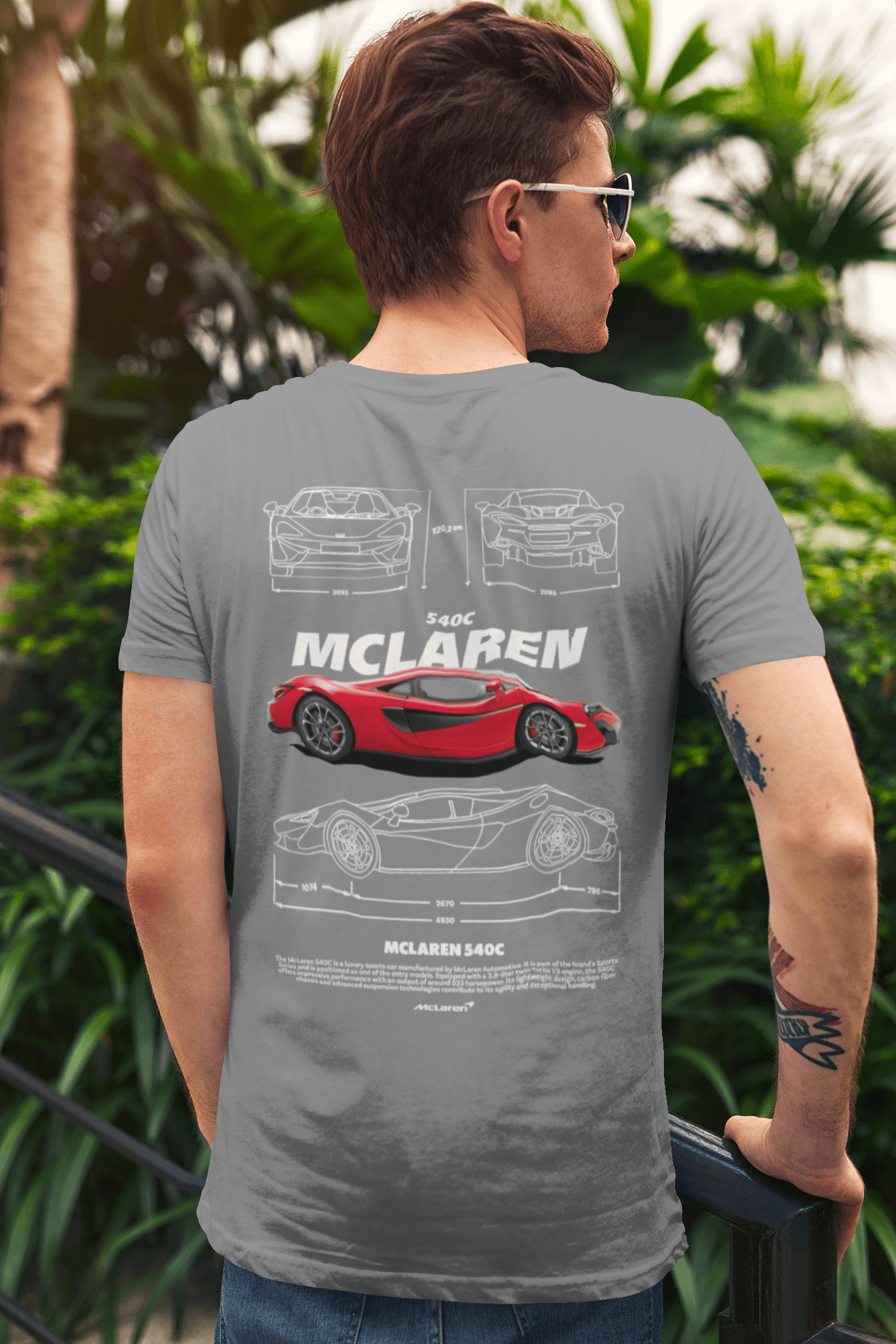 McLaren 540C Graphic T-Shirt — Photo & Line Sketch