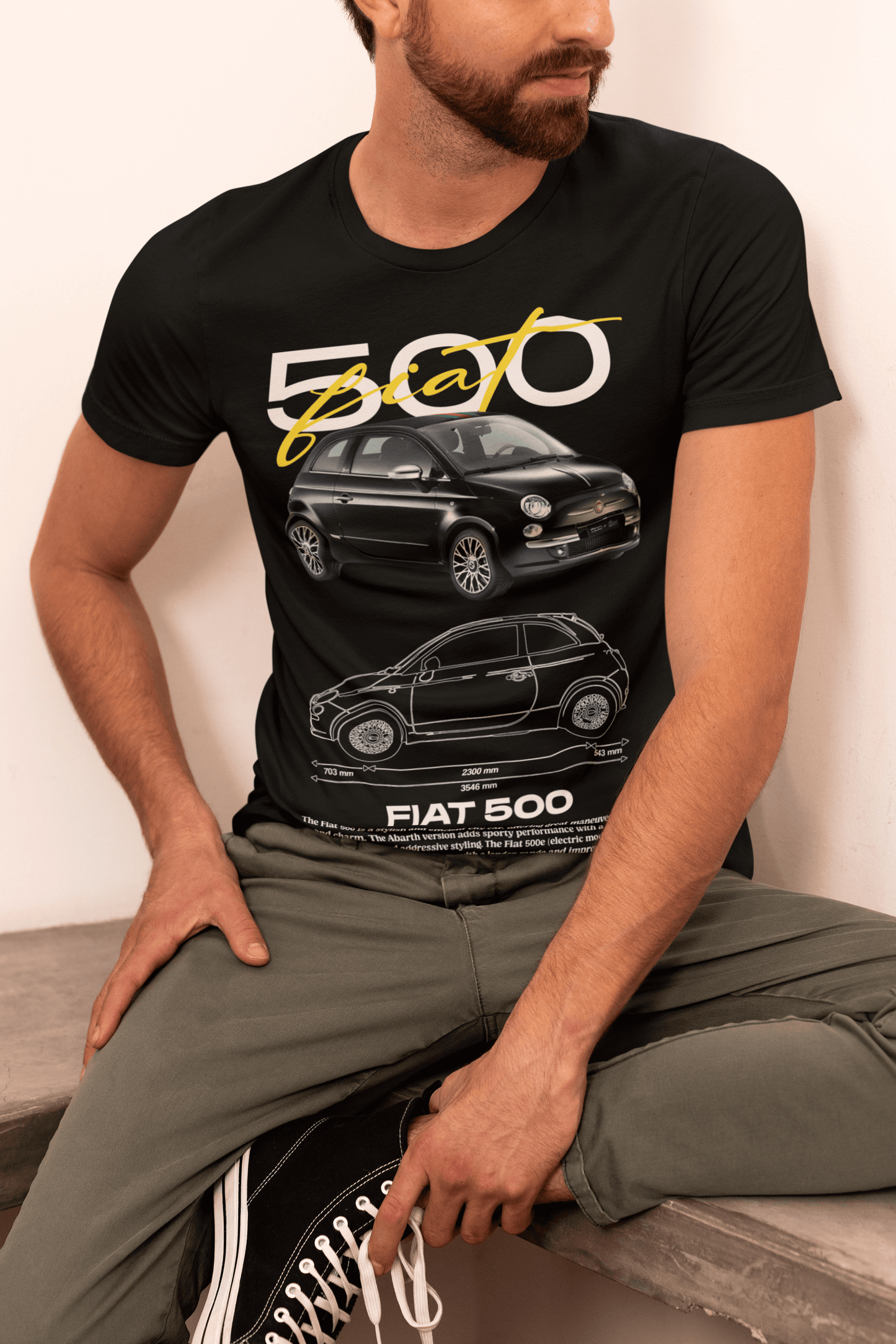 Fiat 500 Graphic T-Shirt — Photo & Line Sketch