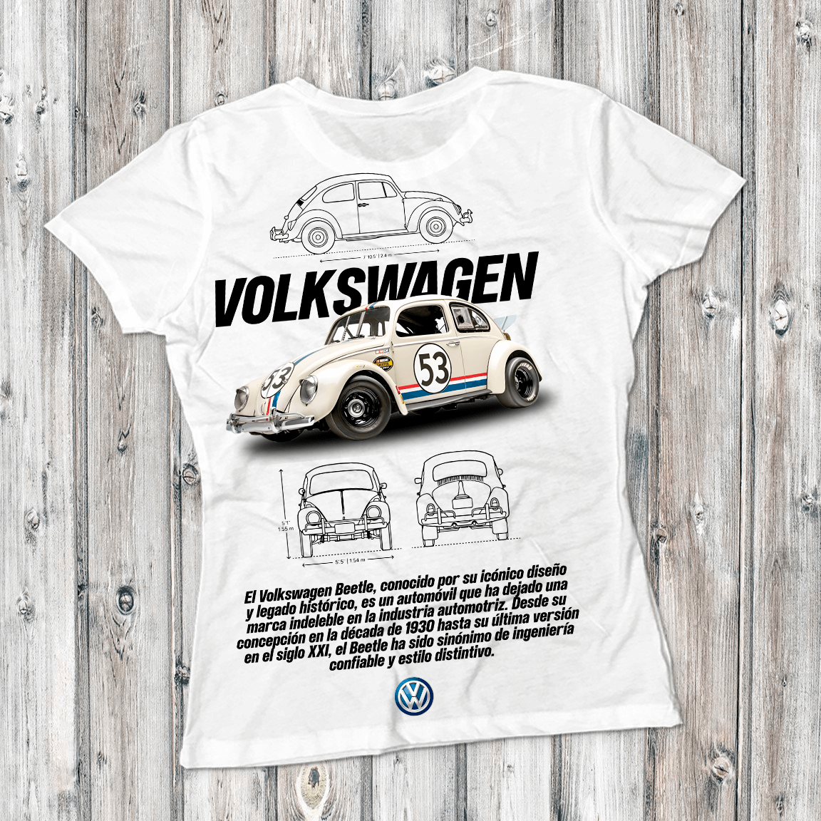 T-shirt Volkswagen Beetle Custom Blueprint - T-shirt graphique représentant la célèbre Coccinelle refroidie par air