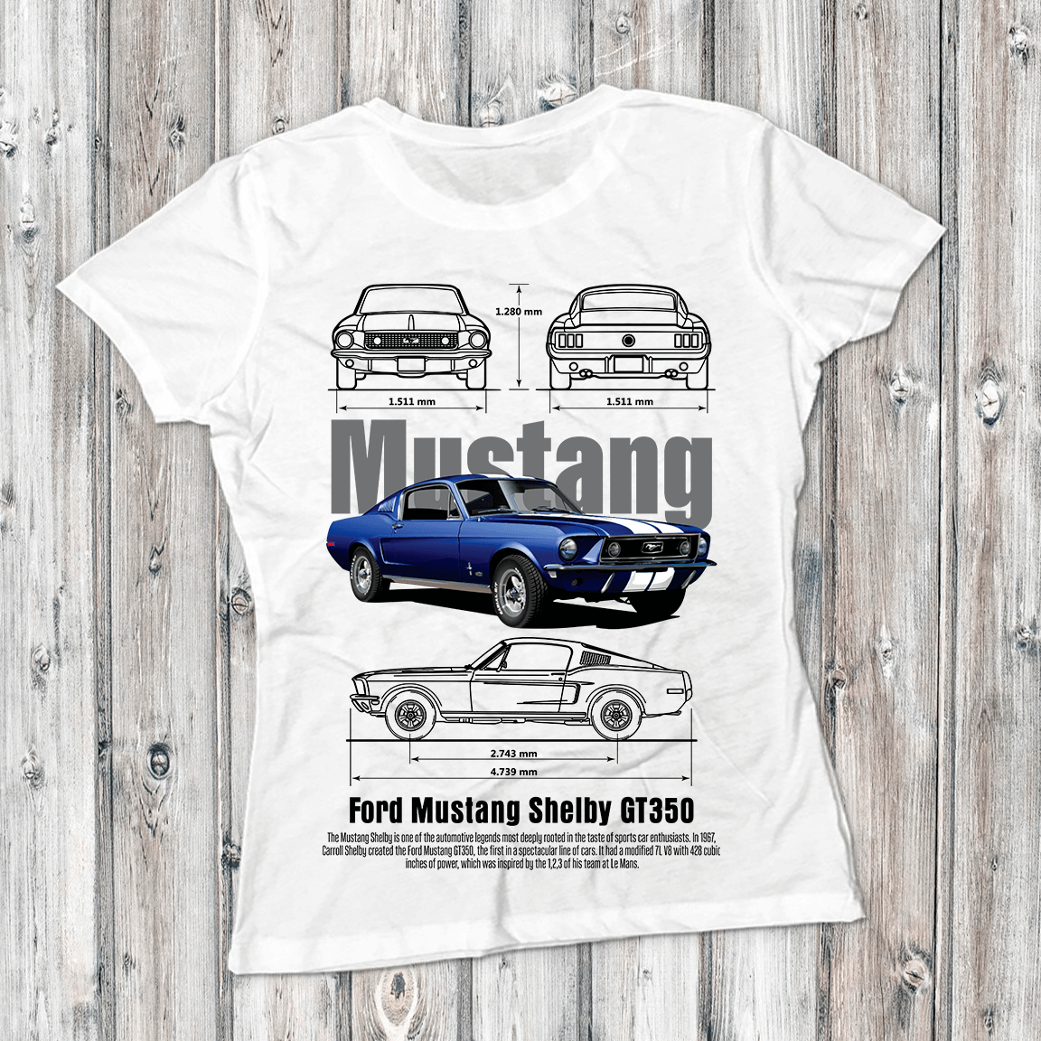 Ford Mustang Shelby GT350 Graphic T‑Shirt — Blueprint & Photo