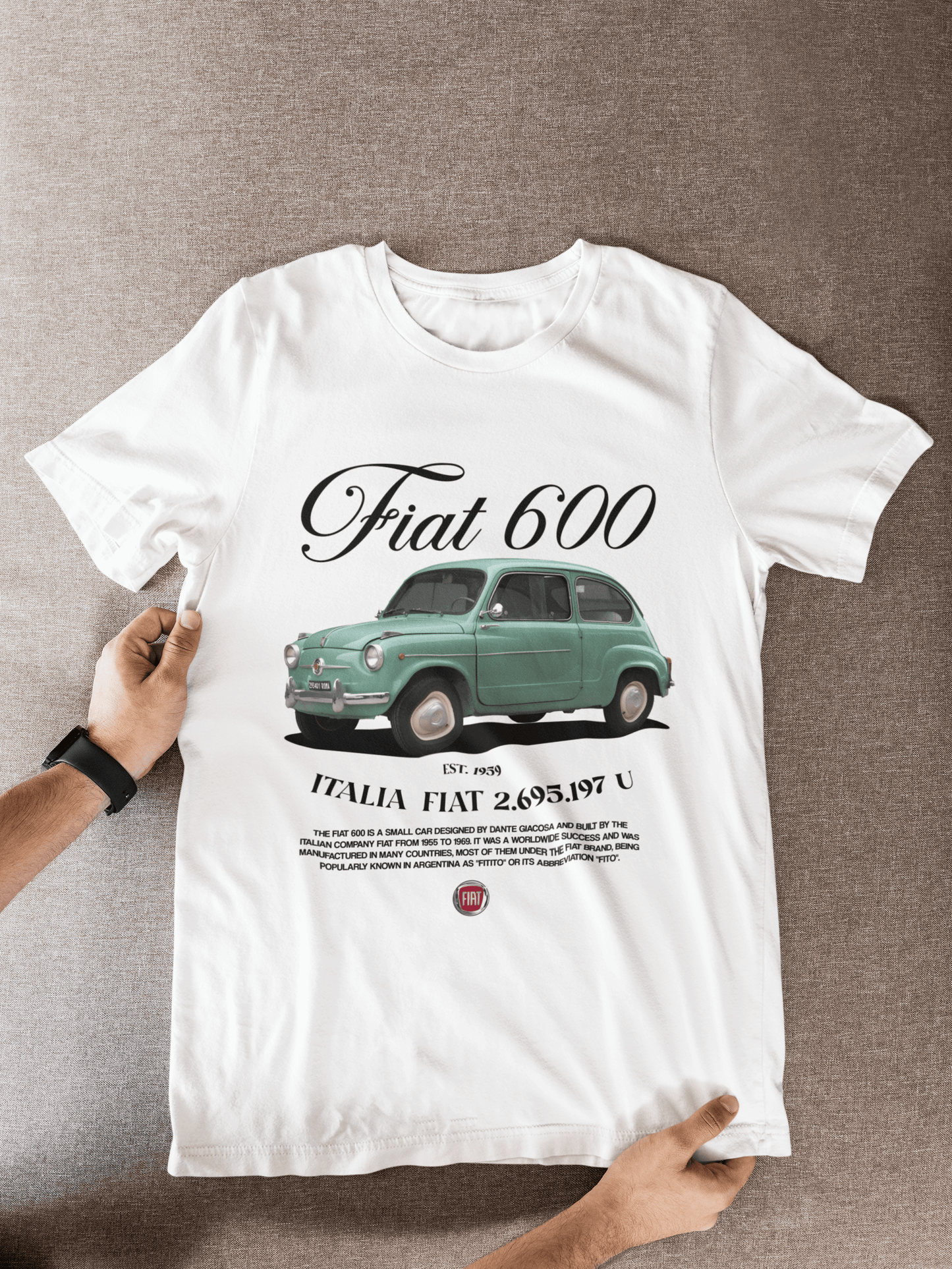 Fiat 600 Graphic T-Shirt — Vintage Script & Photo