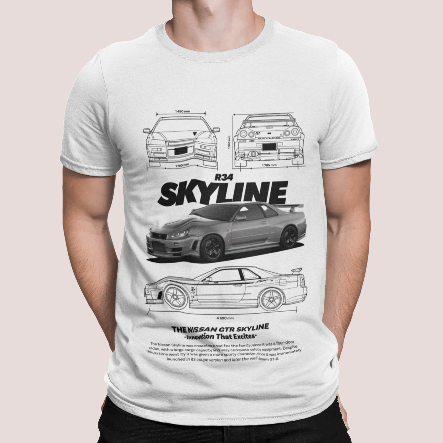 Nissan Skyline R34 GT-R Graphic T-Shirt — Gunmetal Blueprint JDM Style