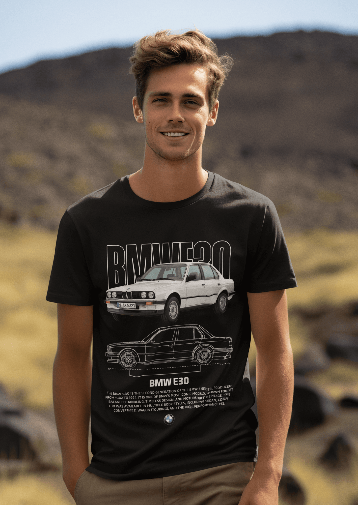 T-shirt graphique personnalisé BMW E30 Classic - T-shirt personnalisé « Parrain de la M » avec motif Blueprint