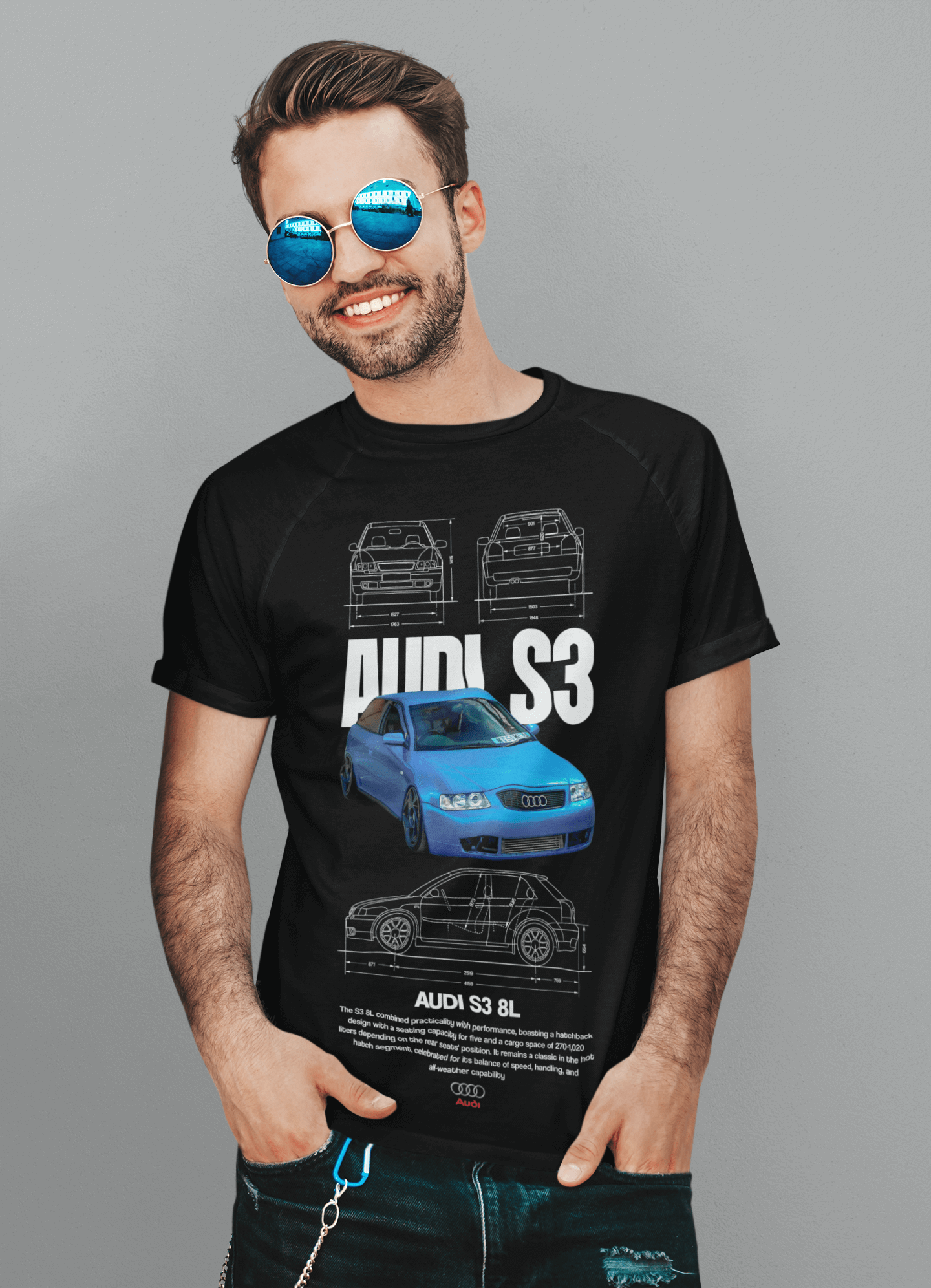 T-shirt personnalisé Audi S3 (8L) Heritage - T-shirt personnalisé « Quattro Hot Hatch » avec motif Blueprint