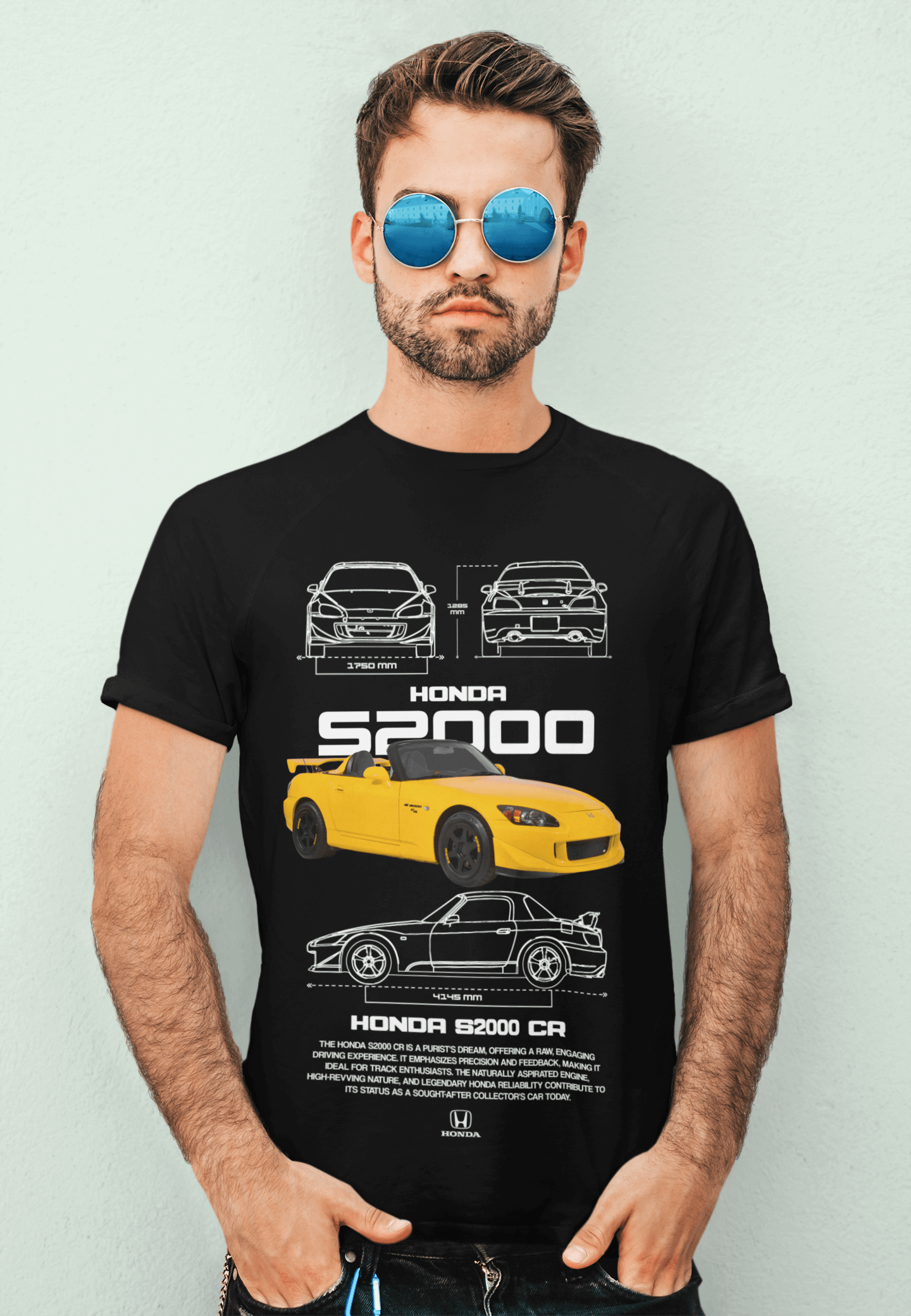 Honda S2000 CR Graphic T-Shirt — Photo & Line Sketch
