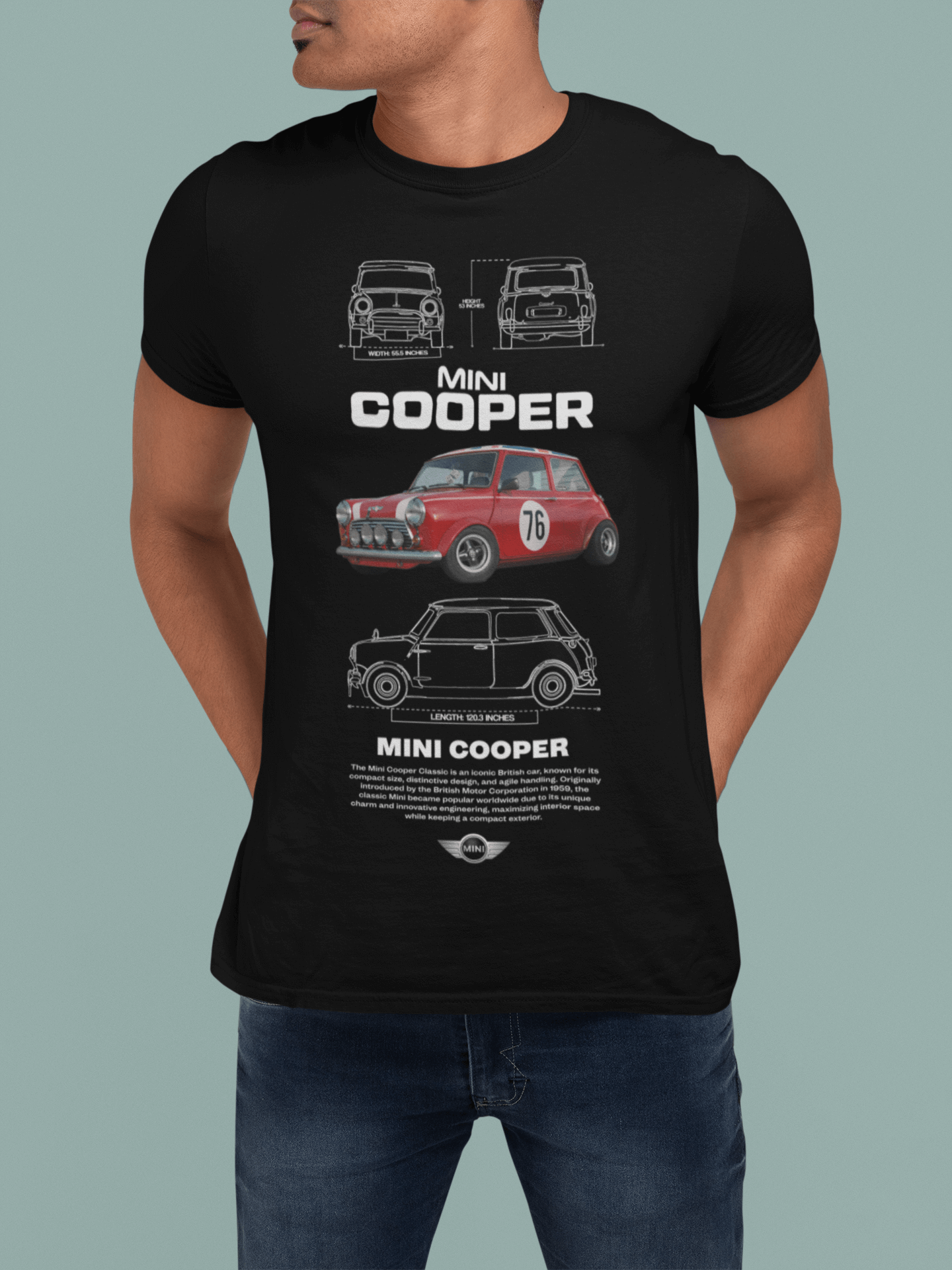 Mini Cooper Graphic T-Shirt — Photo & Line Sketch