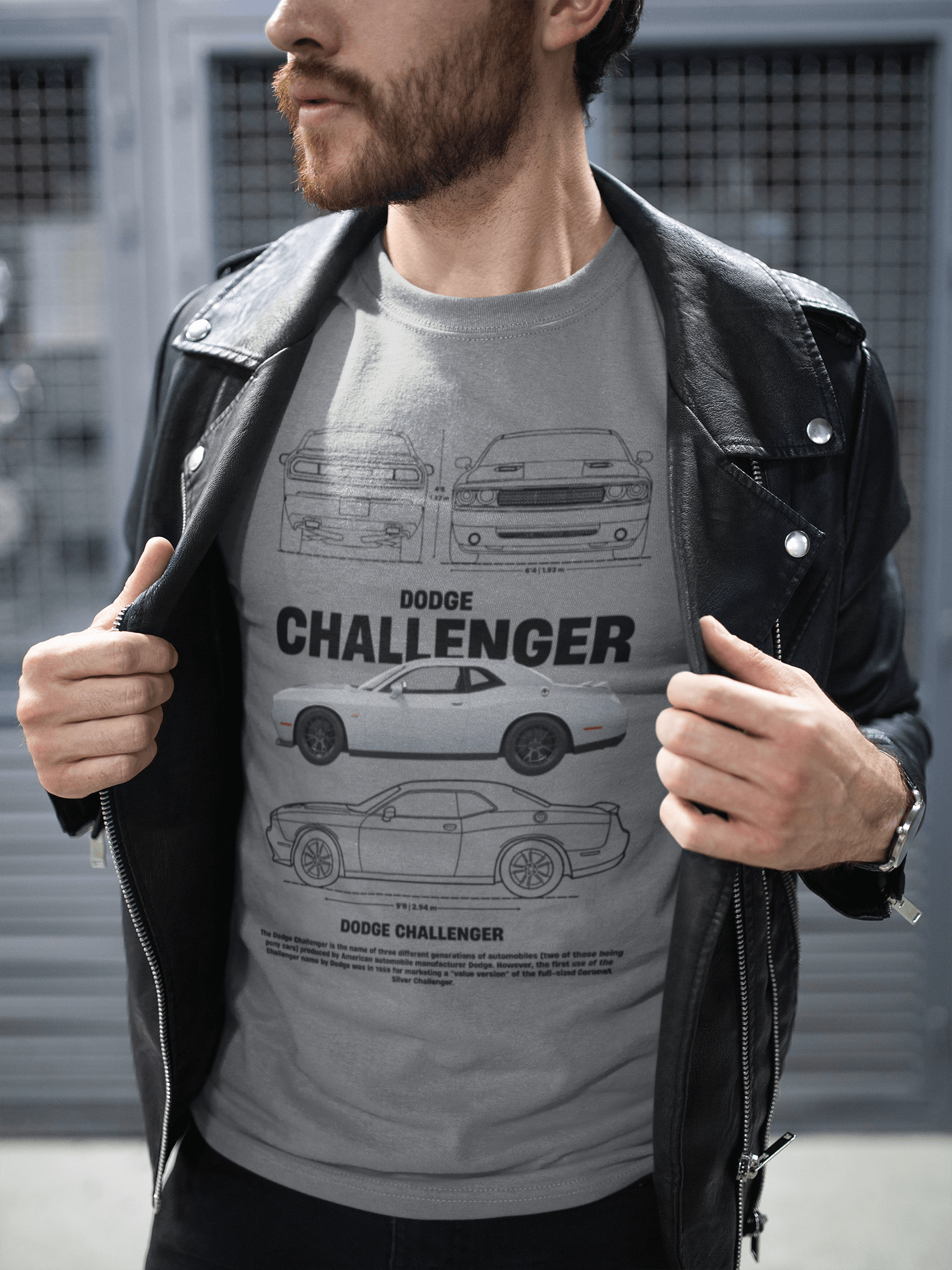 Dodge Challenger Graphic T‑Shirt — Photo & Line Sketch