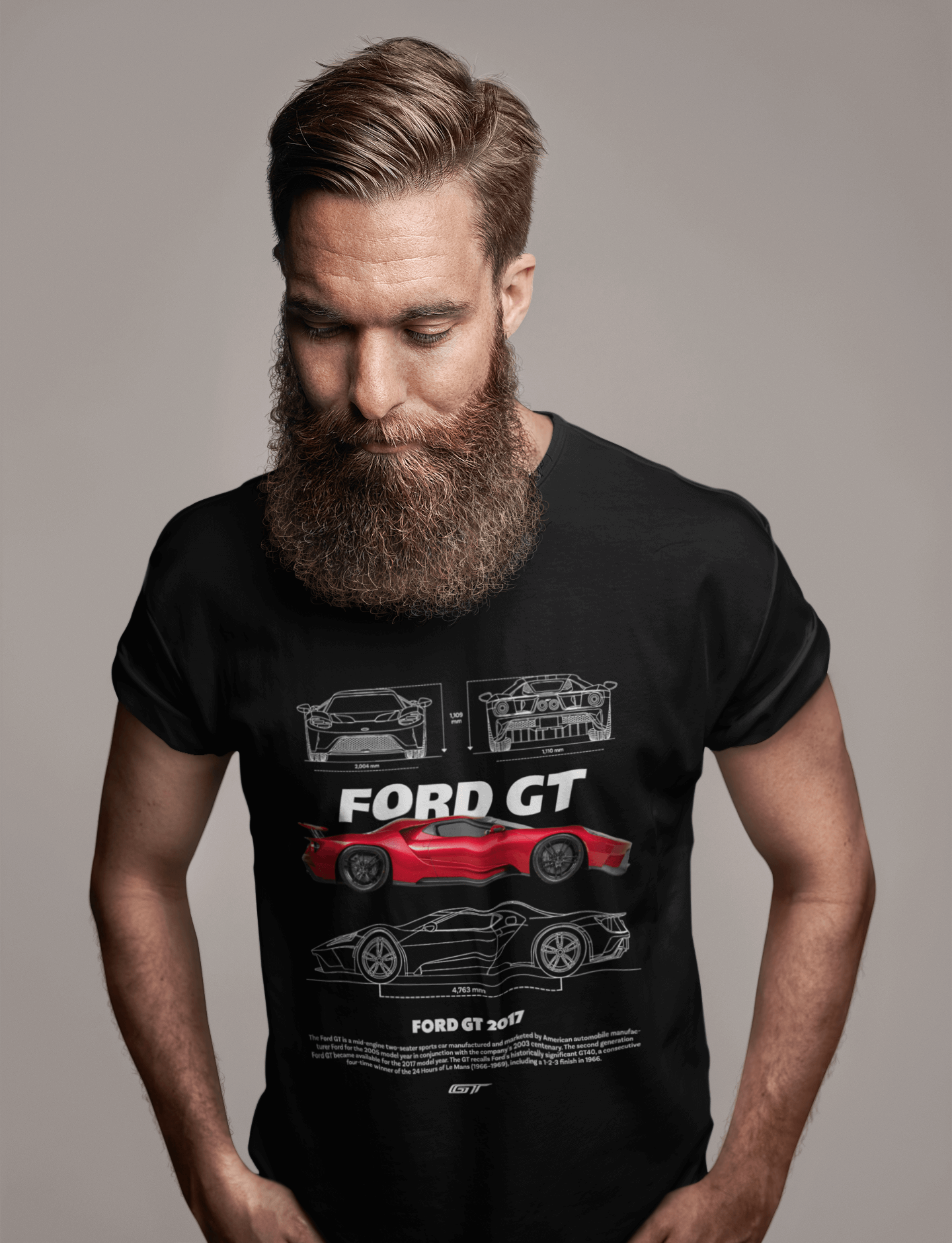 Ford GT (2017) Graphic T‑Shirt — Blueprint & Photo