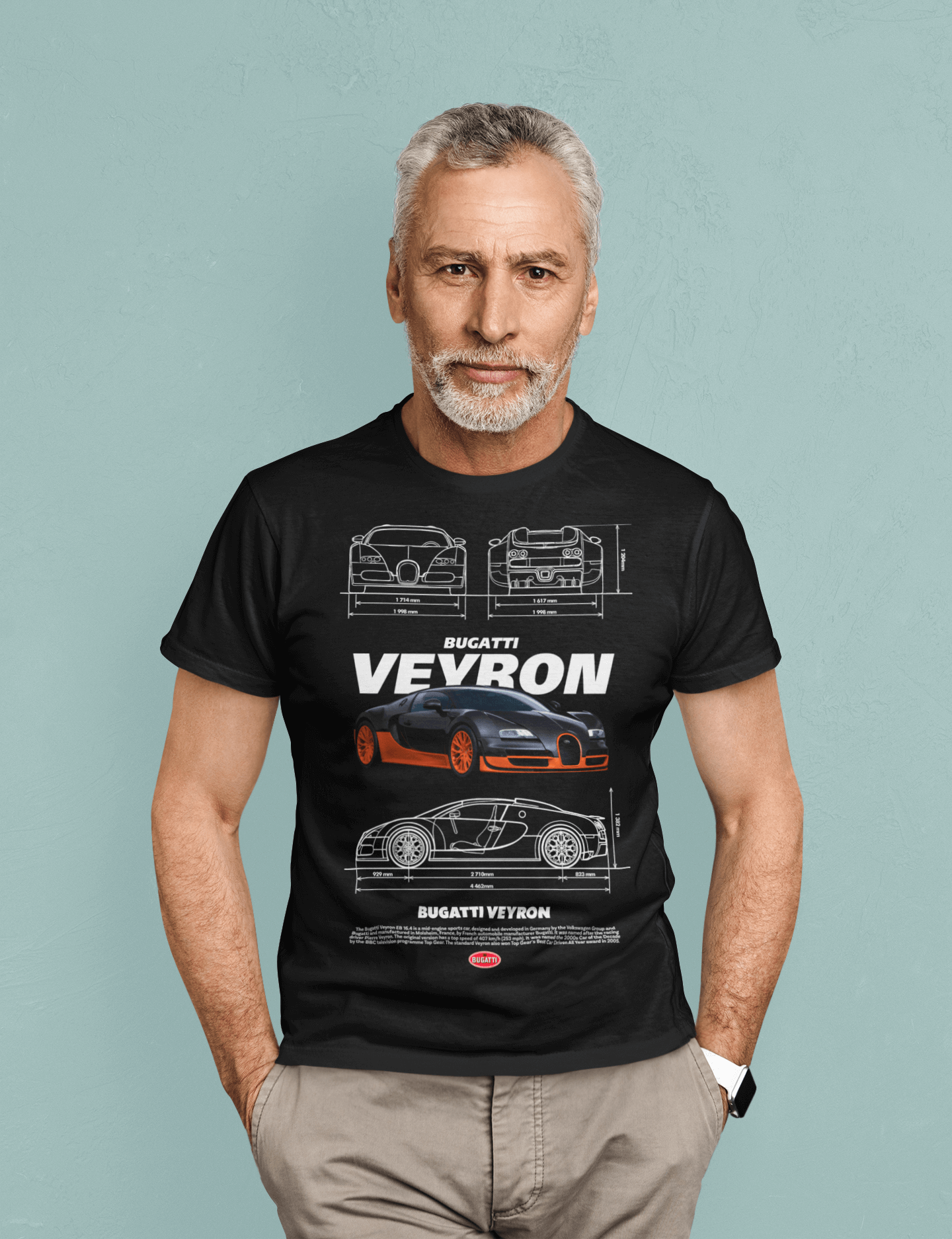 Bugatti Veyron Custom Graphic Tee - Personalized Hypercar Technical Blueprint Shirt