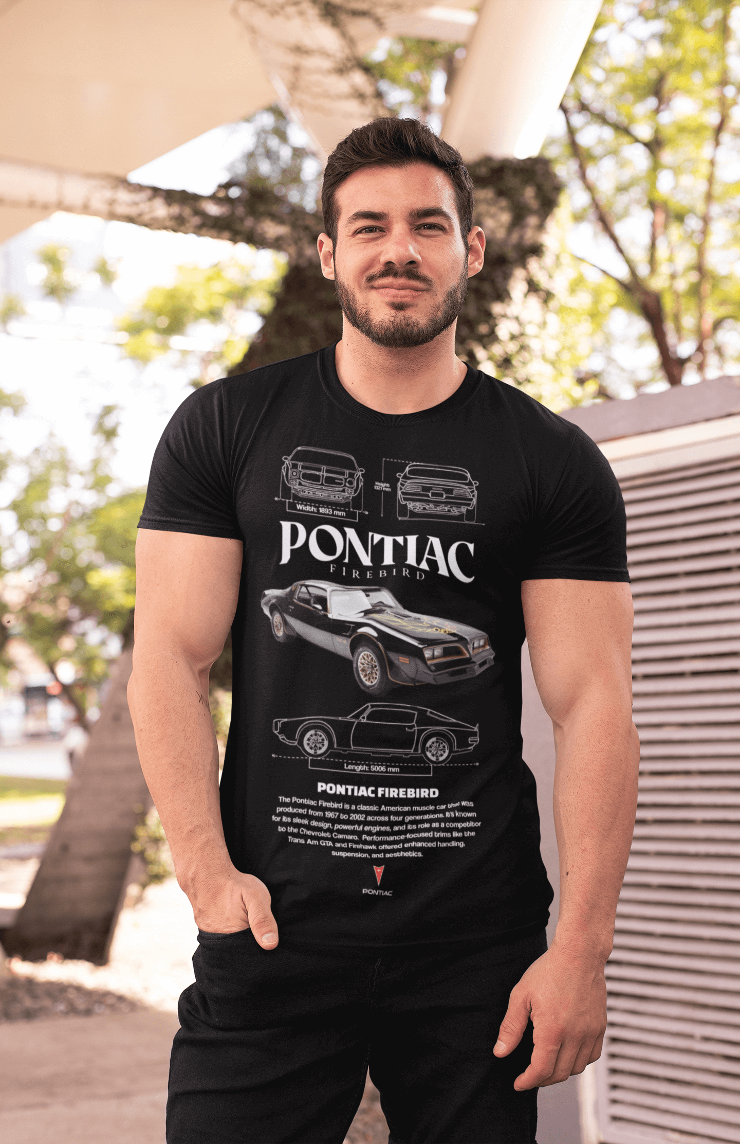 Pontiac Firebird Graphic T-Shirt — Blueprint & Photo Poster