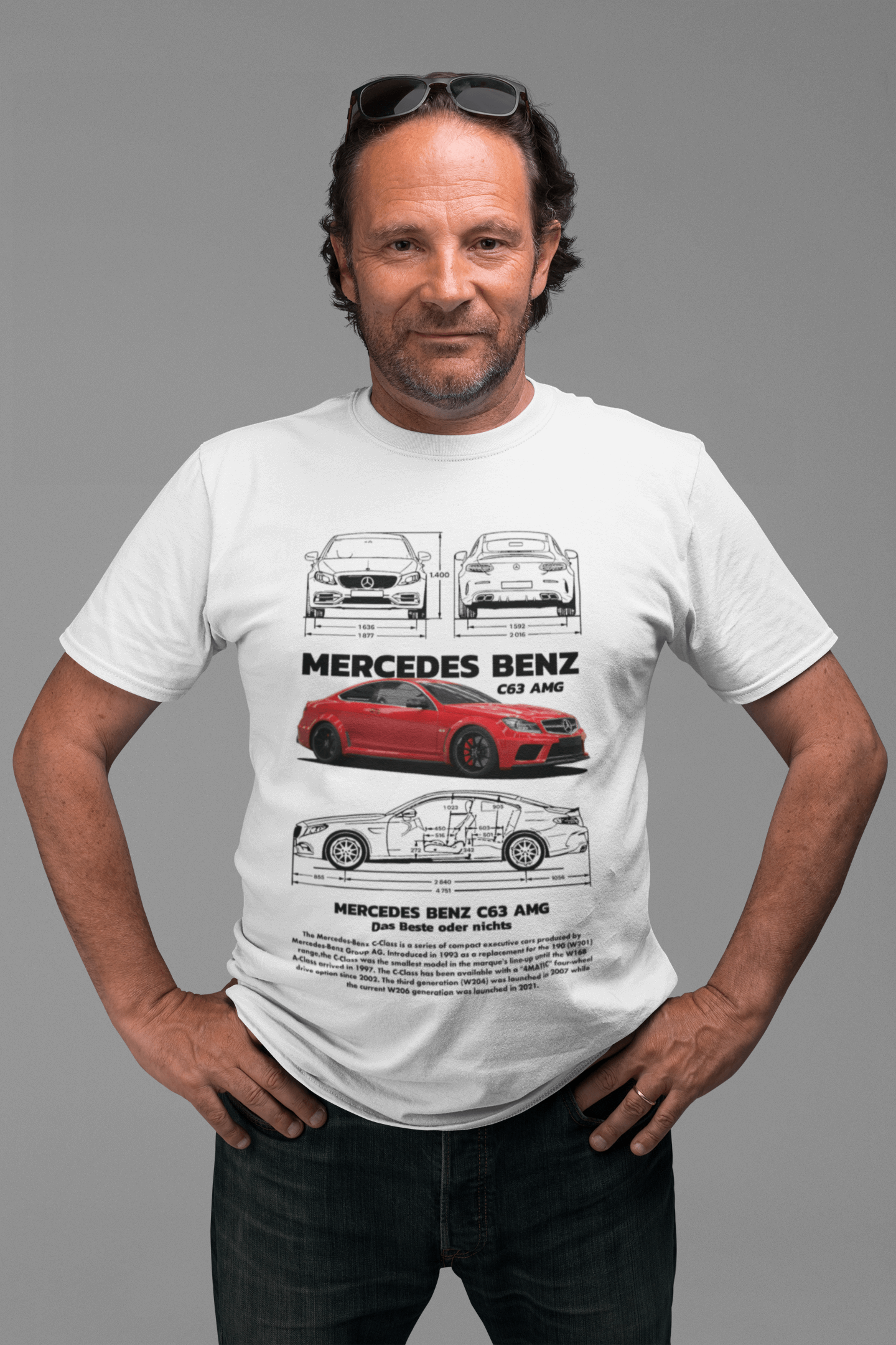 Mercedes‑Benz C63 AMG Graphic T‑Shirt — Photo & Line Sketch