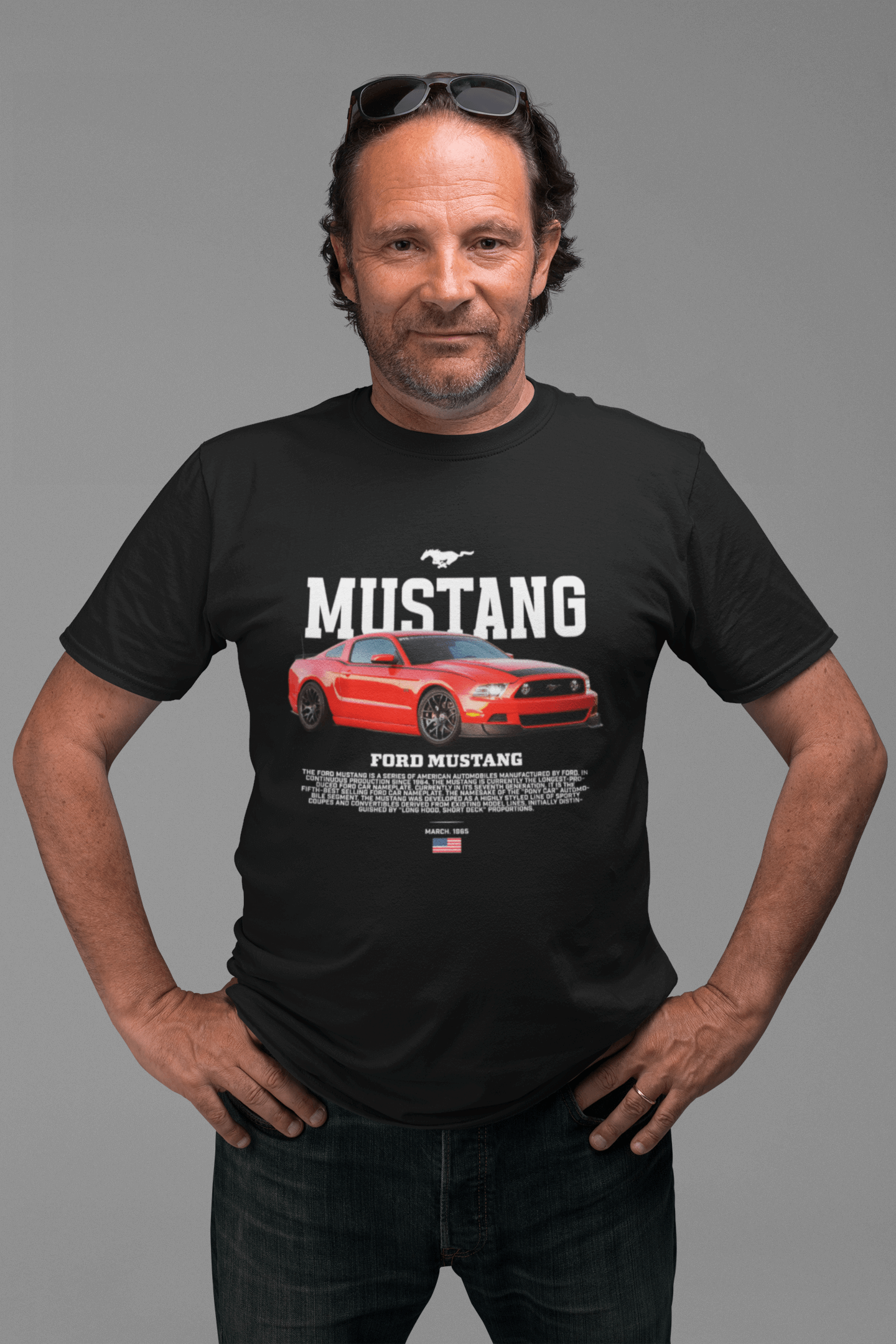 Ford Mustang Graphic T‑Shirt — Red Photo Poster