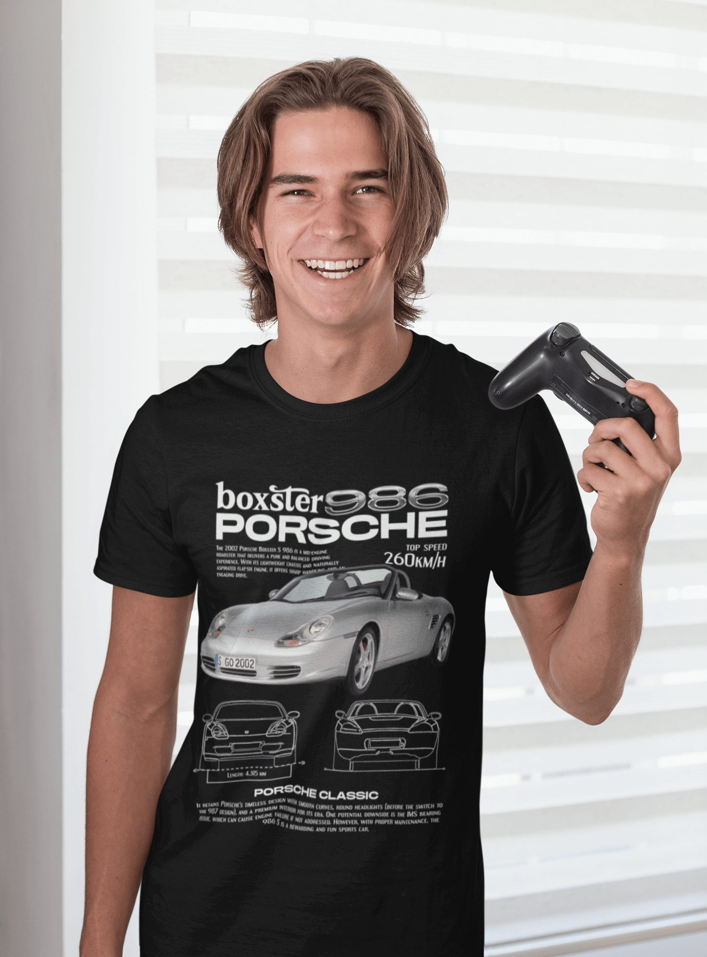 Porsche Boxster 986 Graphic T-Shirt — Photo & Line Sketch