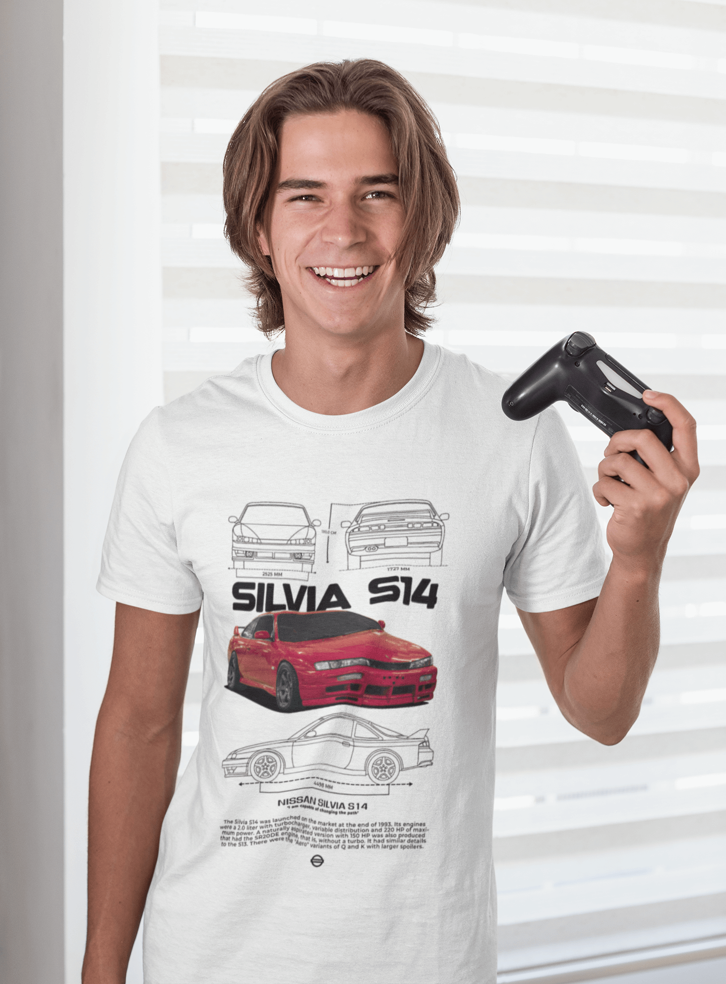 Nissan Silvia S14 Graphic T-Shirt — Red Drift Coupe Blueprint