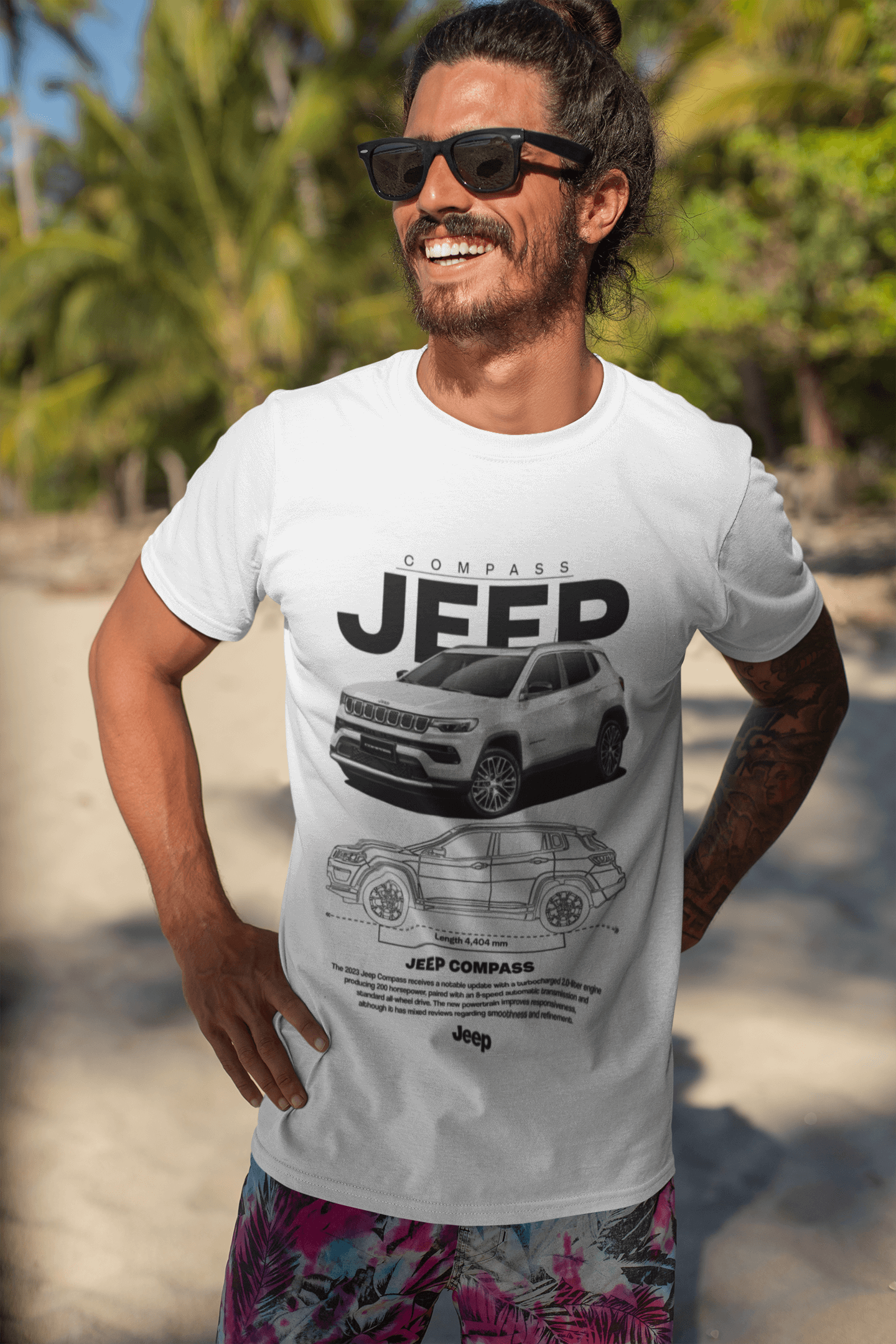 Jeep Compass Graphic T-Shirt — Photo & Line Sketch