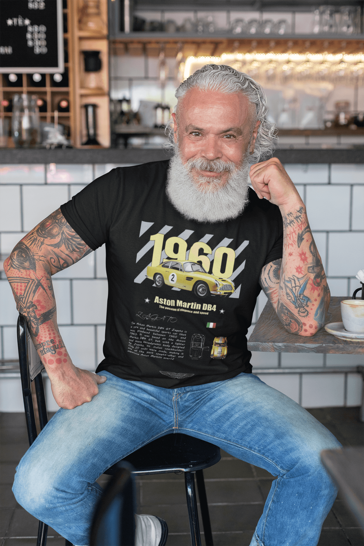 Aston Martin DB4 (1960) Graphic T-Shirt — Racing Poster + Photo