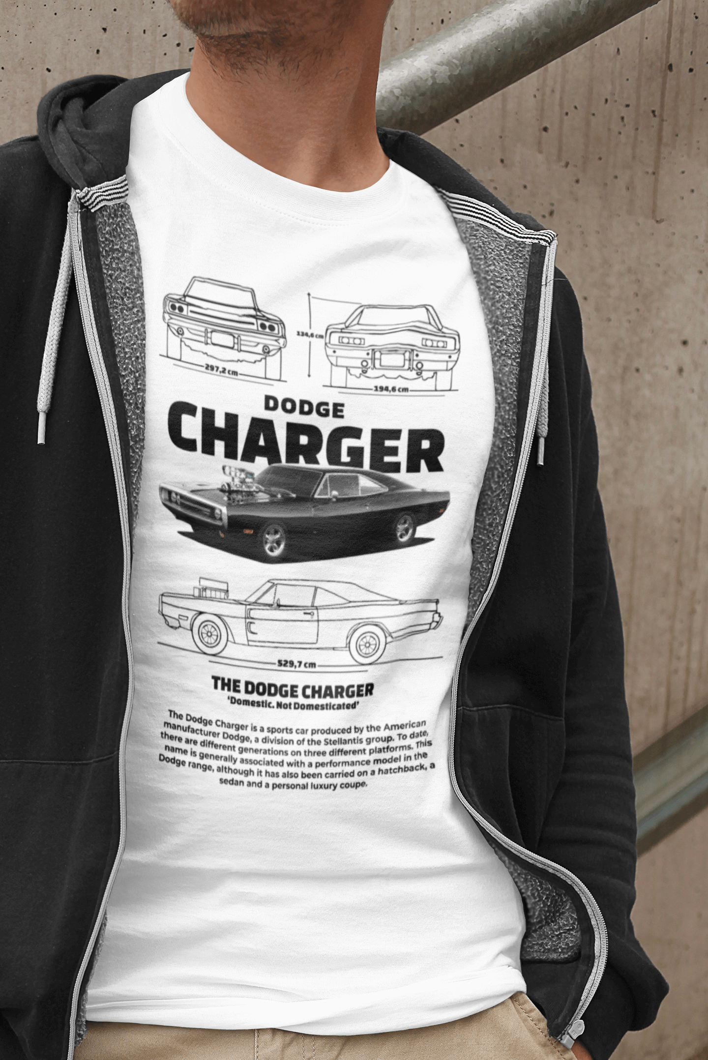 Dodge Charger Graphic T-Shirt — Photo & Line Sketch