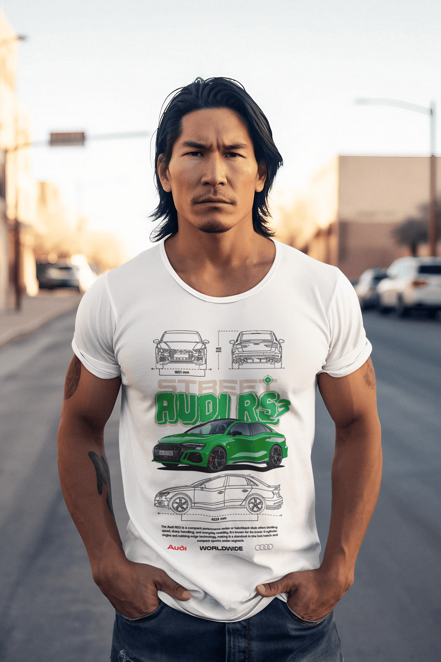 Audi RS3 Graphic T-Shirt — Green Street Poster & Blueprint
