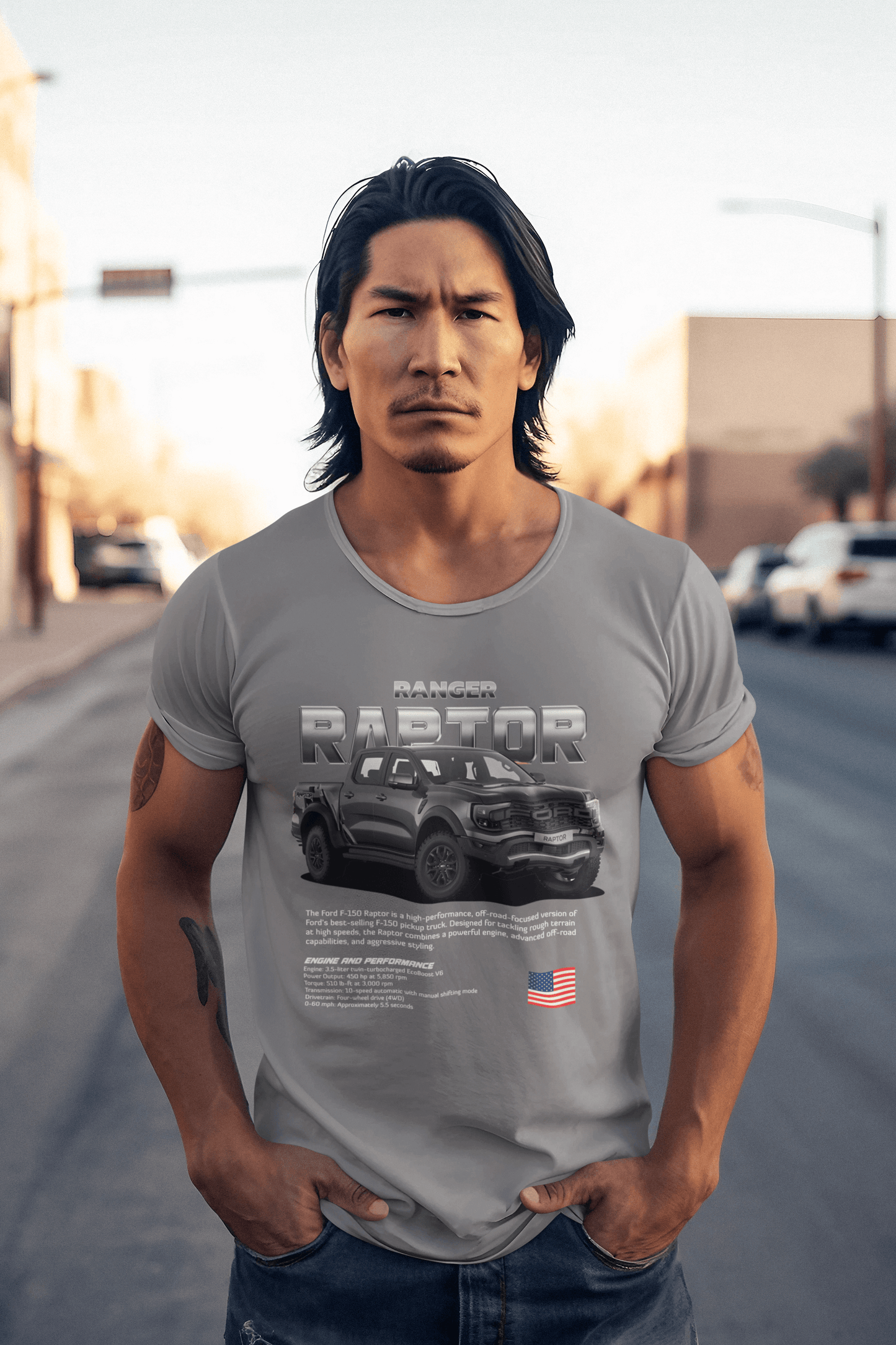 Ford Ranger Raptor Graphic T‑Shirt — Blacked‑Out Photo Poster