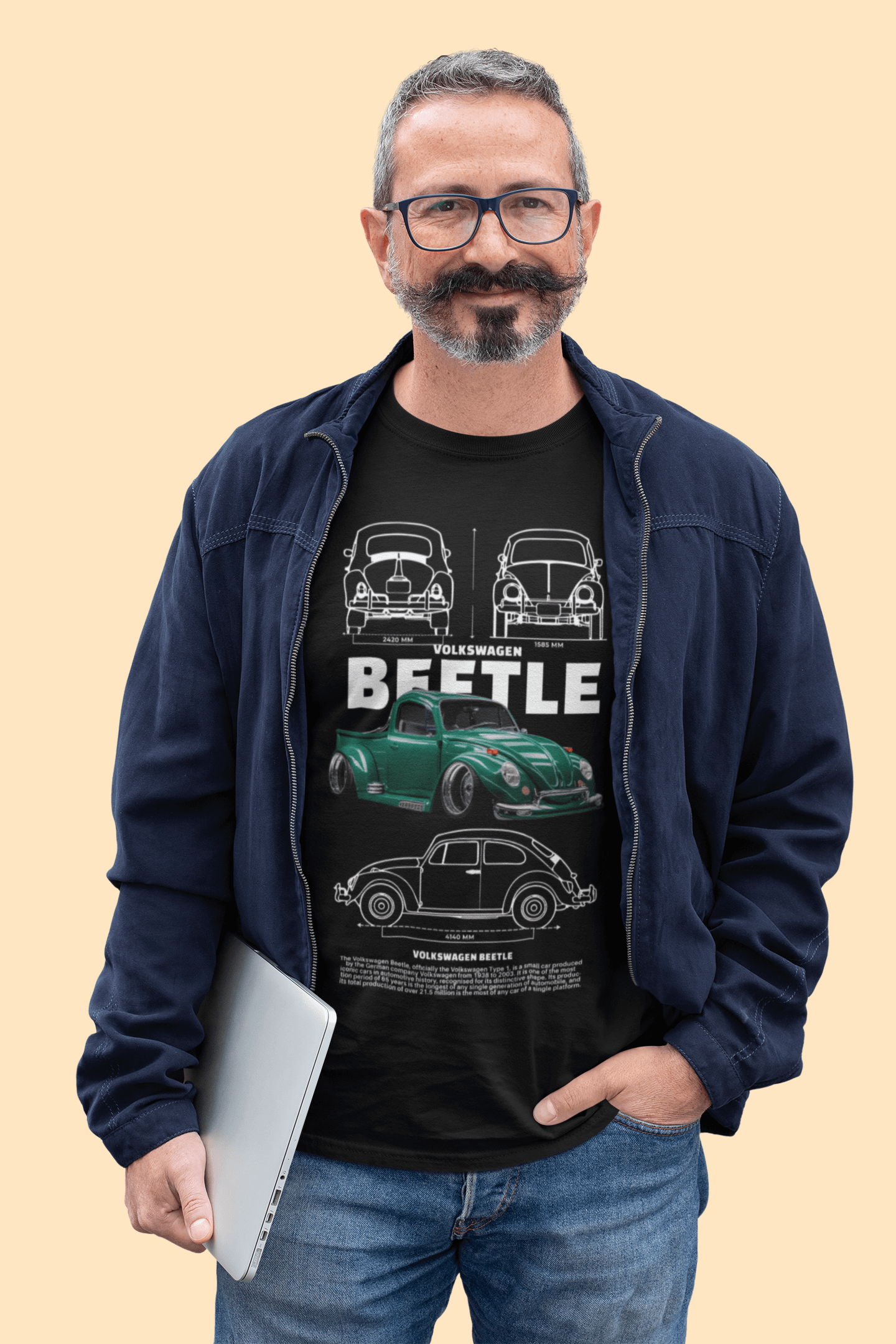 T-shirt Volkswagen Beetle « Stance » Édition Technique - T-shirt personnalisé avec motif Coccinelle abaissée et refroidie par air