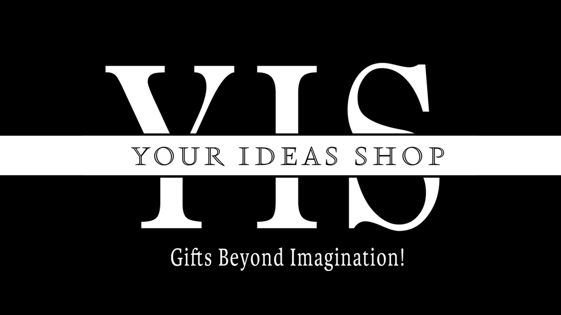 A black and white logo of 'Your Ideas Shop' with the initials 'YIS' in large letters and the tagline 'Gifts Beyond Imagination!' below it. The logo is simple yet elegant, representing the brand identity. Created by Your iDeas Shop.