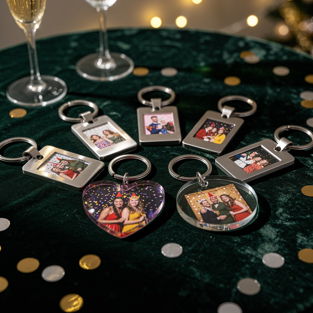 Custom Photo Keychains: Calgary 2026 Holiday Party Photo Booth Favor Guide