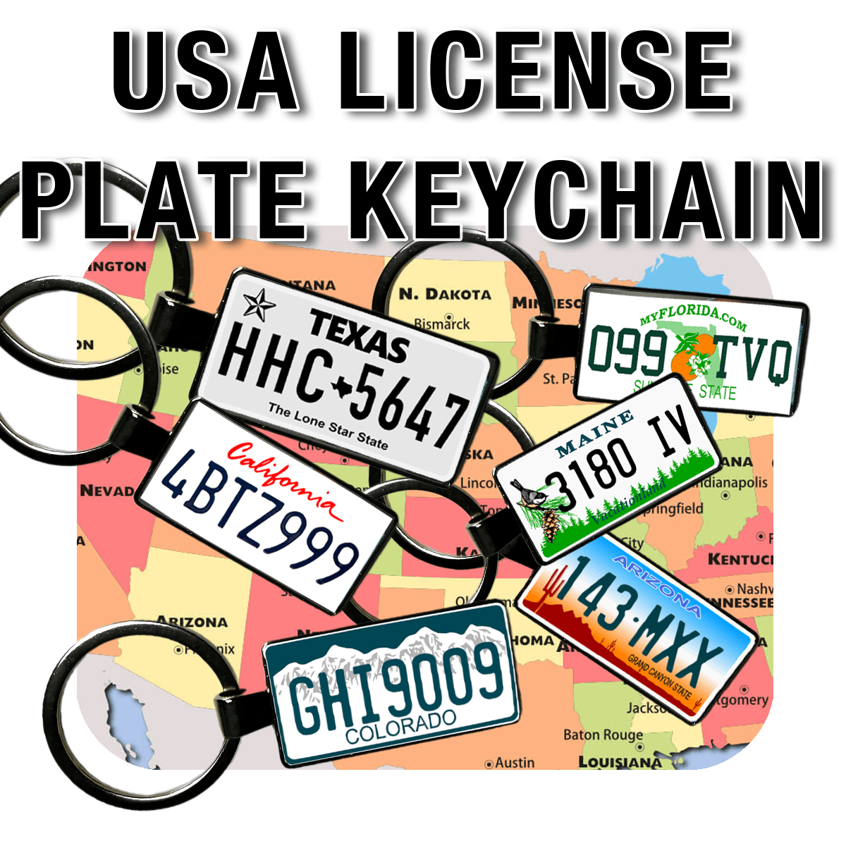 Custom License Plate Keychains – All US States