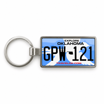 Oklahoma GPW 121 license plate keychain white_bg
