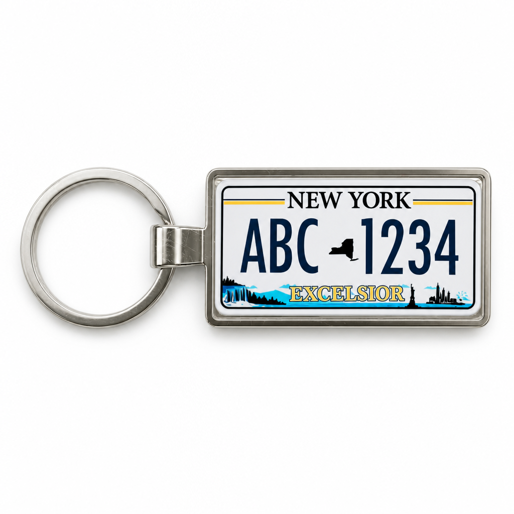 New York ABC 1234 license plate keychain white_bg