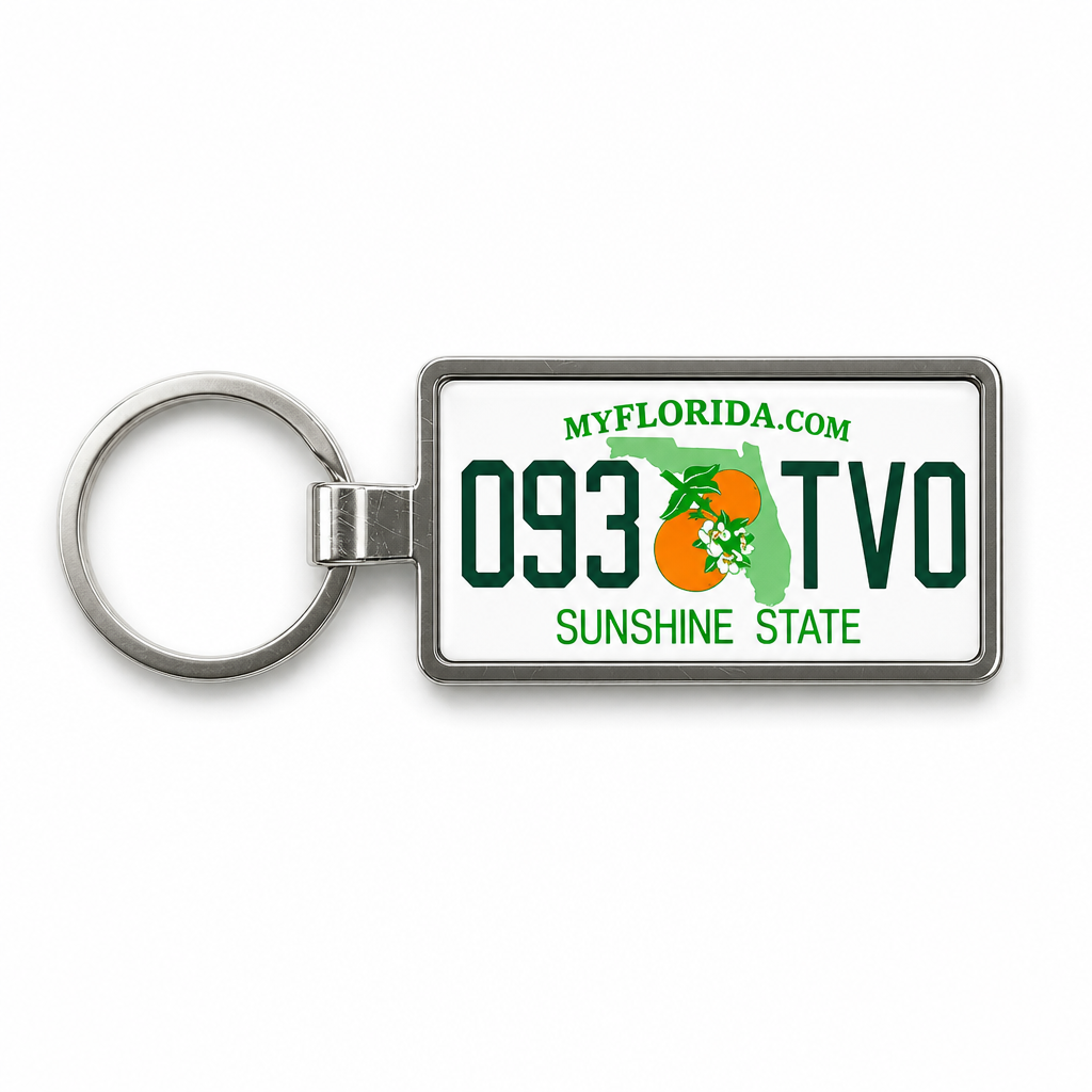 Florida 093 TVO license plate keychain white_bg
