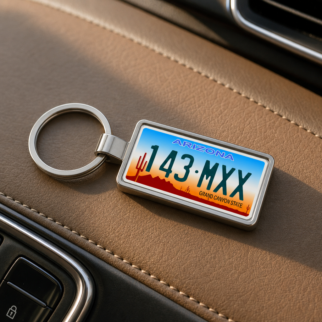 Arizona 143 MXX license plate keychain on_dashboard