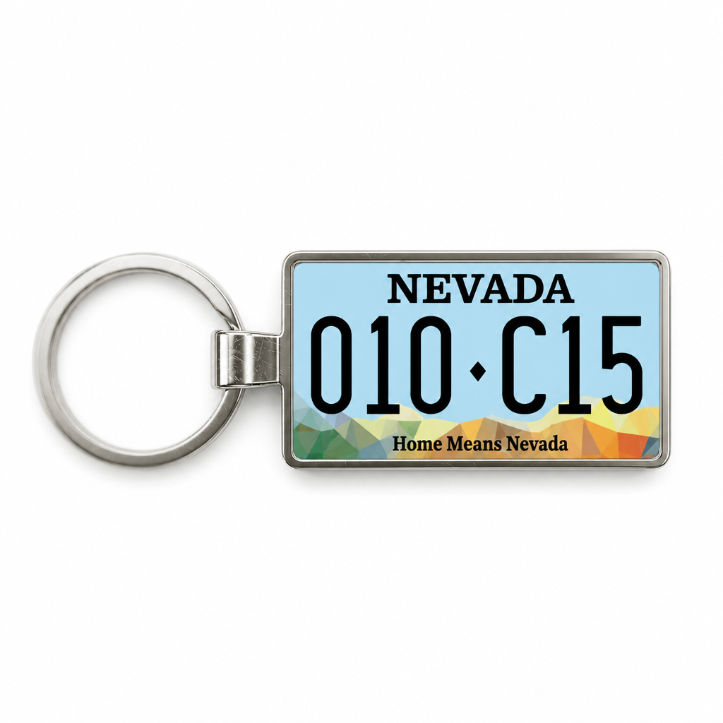 Nevada 010 C15 license plate keychain white_bg