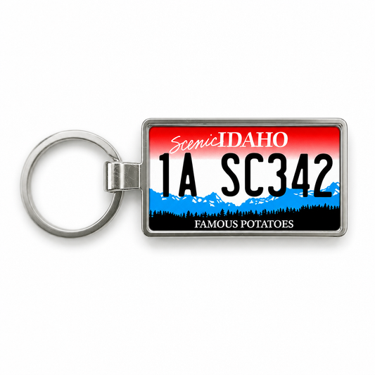 Idaho 1A SC342 license plate keychain white_bg