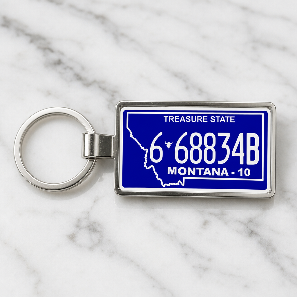 Montana 6 68834B license plate keychain on_marble