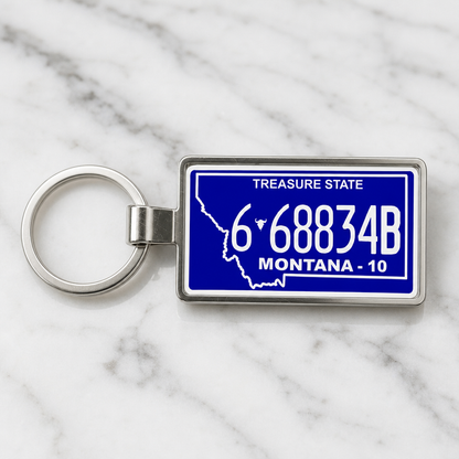 Montana 6 68834B license plate keychain on_marble