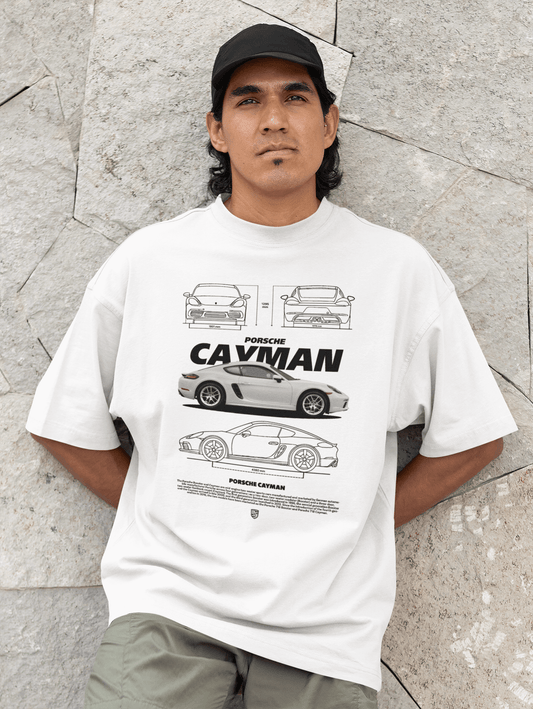Porsche Cayman Graphic T-Shirt — Blueprint + Photo