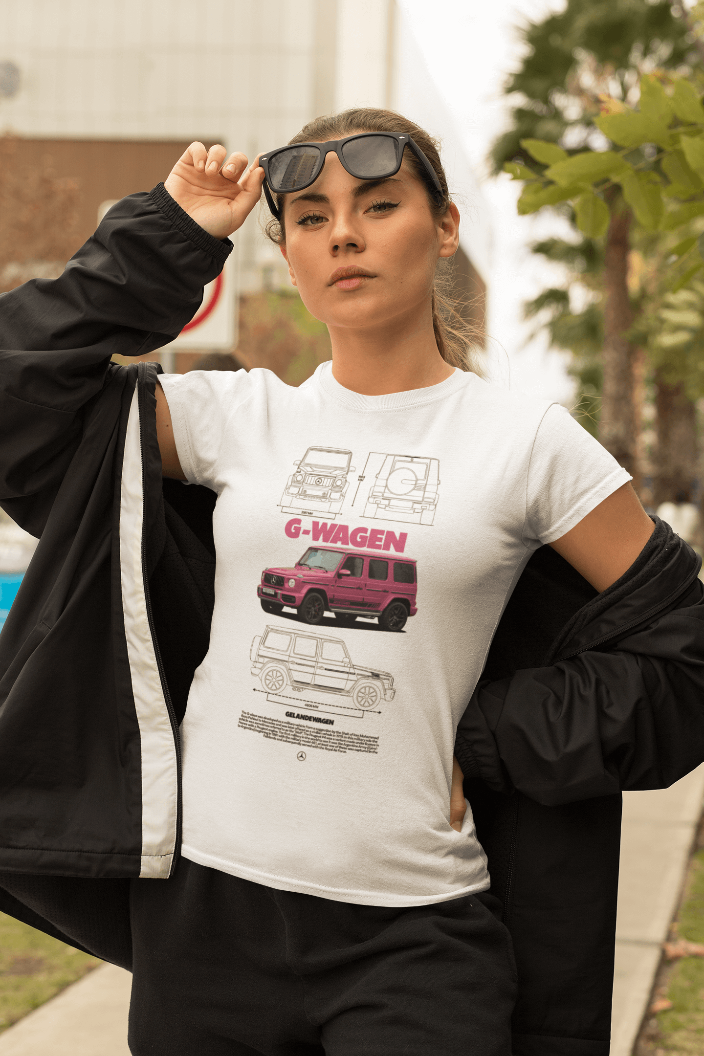 Mercedes-Benz G-Class (G‑Wagen) Graphic T-Shirt — Blueprint + Photo