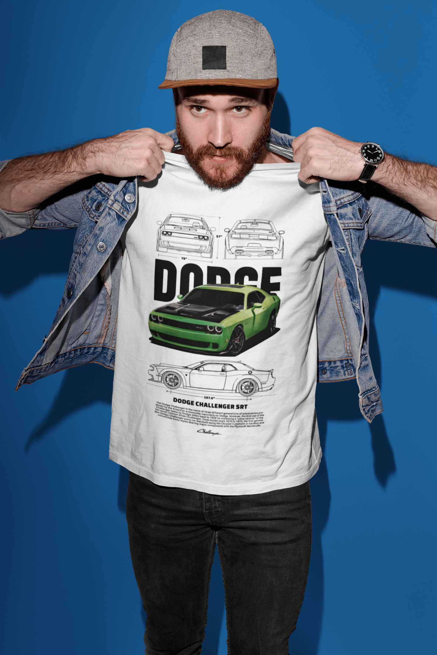 Dodge Challenger SRT Graphic T-Shirt — Blueprint + Photo