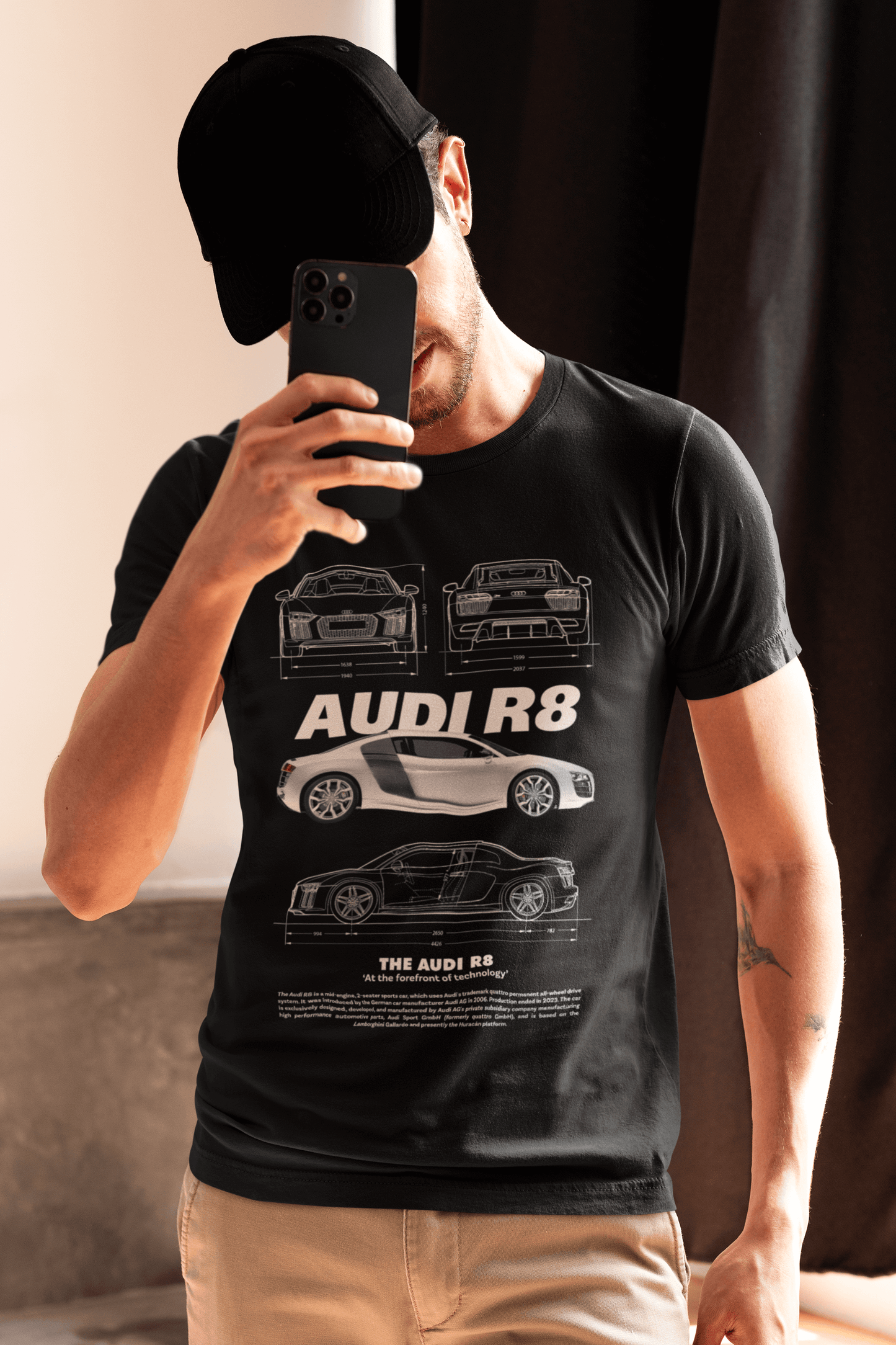 Audi R8 Graphic T-Shirt — Blueprint + Photo
