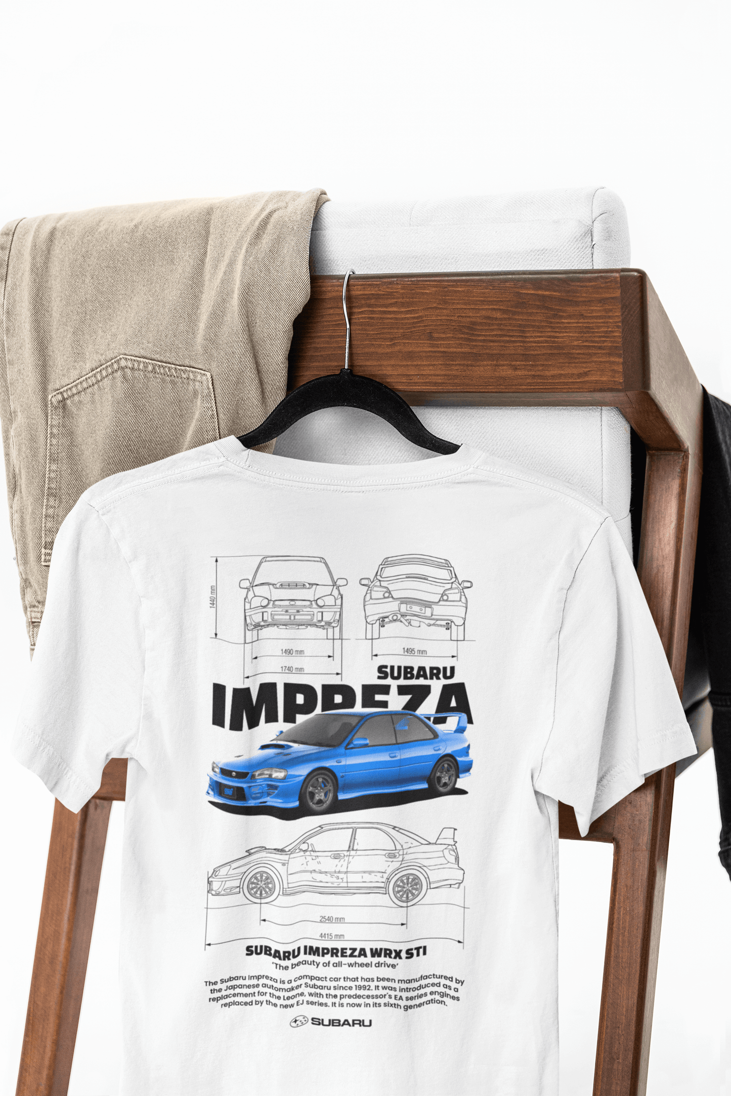 Subaru Impreza WRX STI Graphic T-Shirt — Blueprint + Photo (Rally Blue)