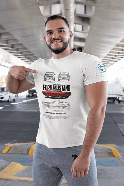 Ford Mustang Fastback 1965 Graphic T-Shirt — Blueprint + Photo