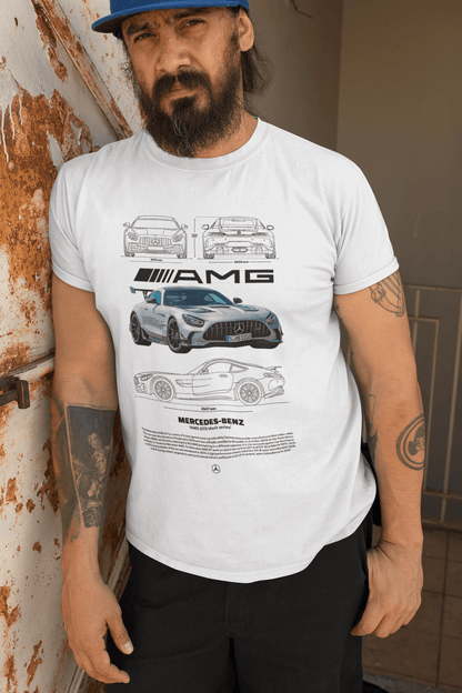 Mercedes‑AMG GT R Black Series Graphic T‑Shirt — Blueprint + Photo