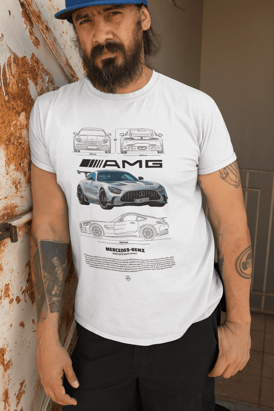 Mercedes‑AMG GT R Black Series Graphic T‑Shirt — Blueprint + Photo