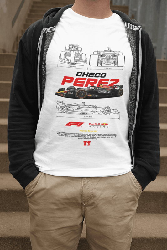 Checo Pérez F1 Graphic T-Shirt — Blueprint + Photo