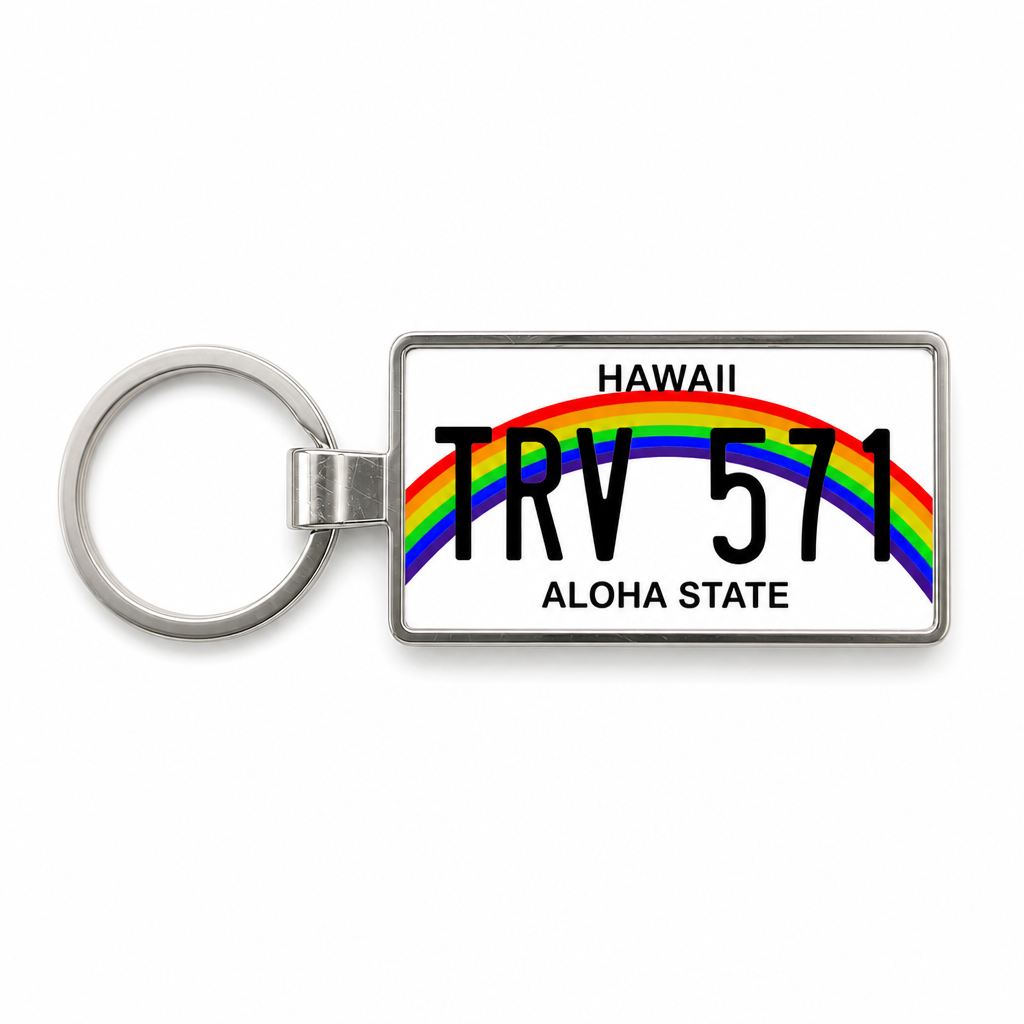 Hawaii TRV 571 license plate keychain white_bg