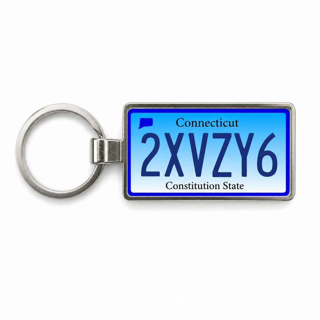 Connecticut 2XVZY6 license plate keychain white_bg