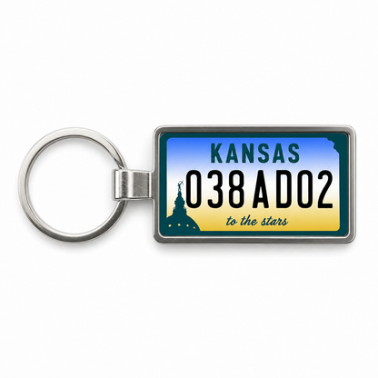 Kansas 038 AD02 license plate keychain white_bg